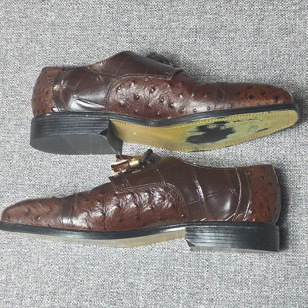 GIORGIO BRUTINI Private Collection  Brown Luxury Ostrich Leather Lace Shoe 9.5 M